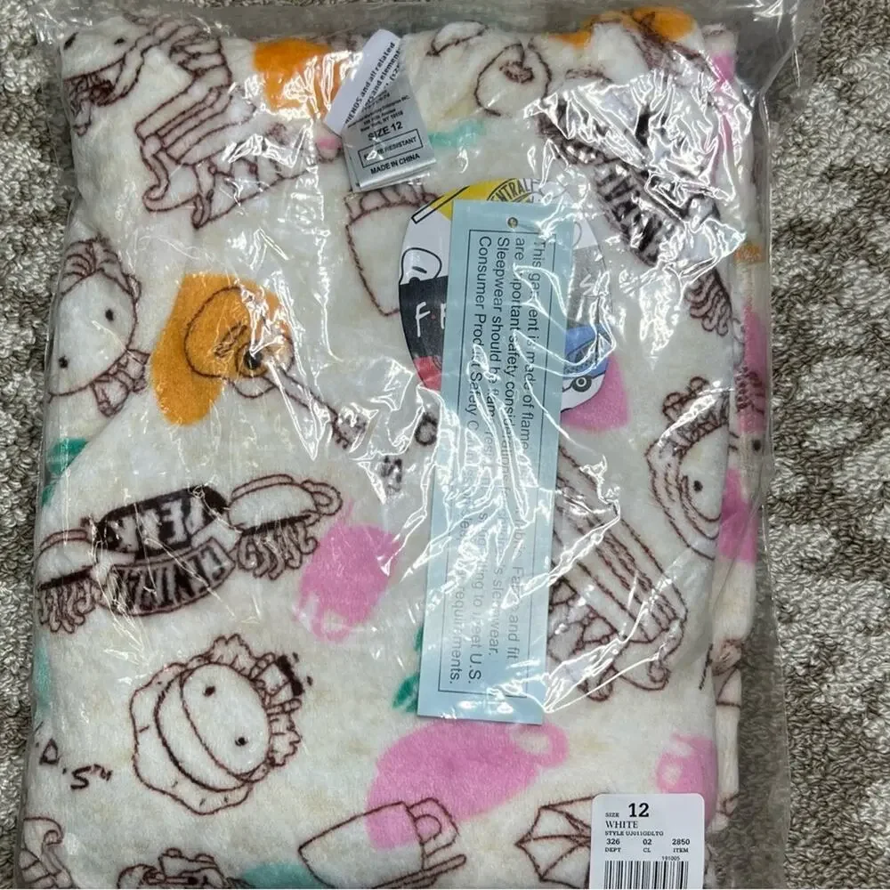 Girls Robe Friends Fuzzy Oversized Sleep Shirt With Pocket & Hood NWT SZ 12 L